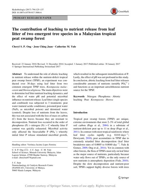 The contribution of leaching to nutrient release from leaf litter of 